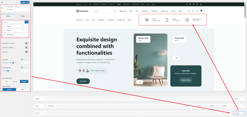 Blocksy Header Elements – Contacts 联系方式元素