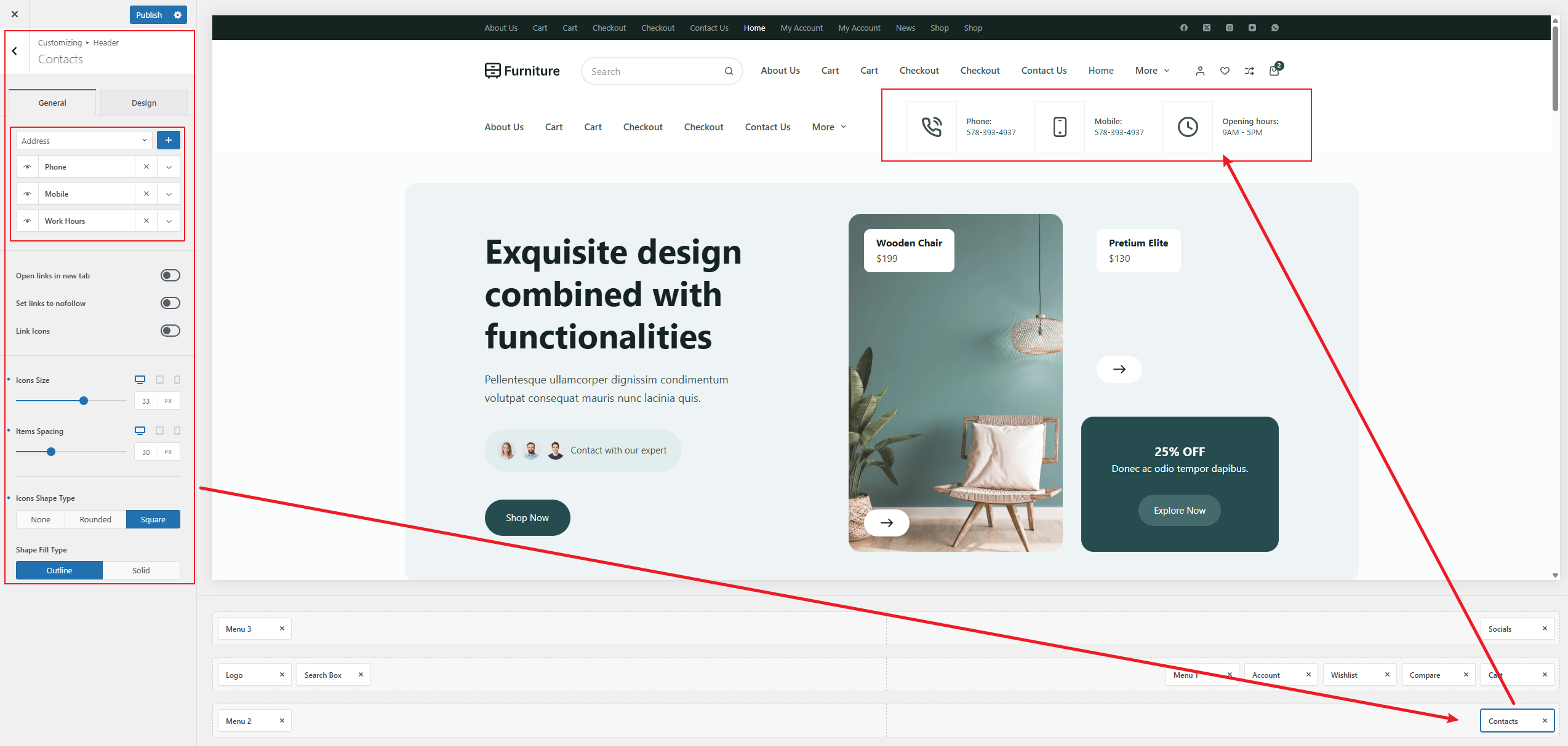 Blocksy Header Elements – Contacts 联系方式元素