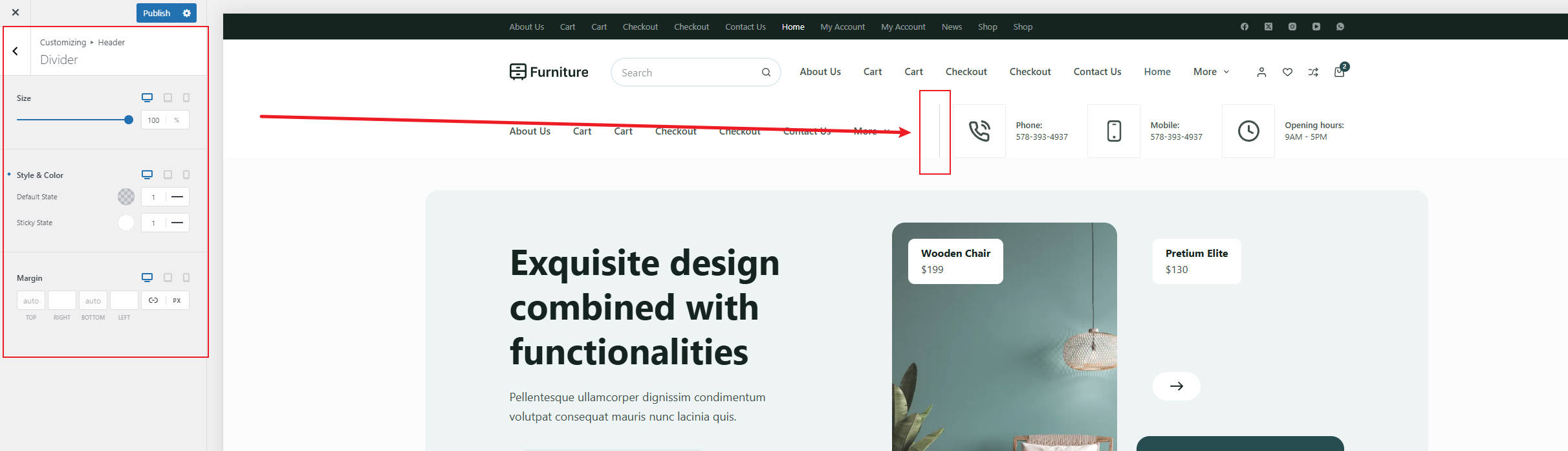 Blocksy Header Elements – Divider 分割线元素