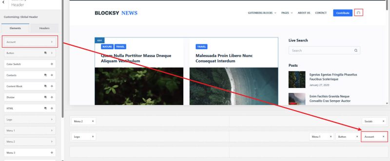 Blocksy Header Elements – Accounts 账户元素